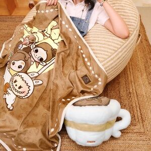 Authentic POP BEAN Coffee Factory Series - Blanket & Pillow Set - SEALED